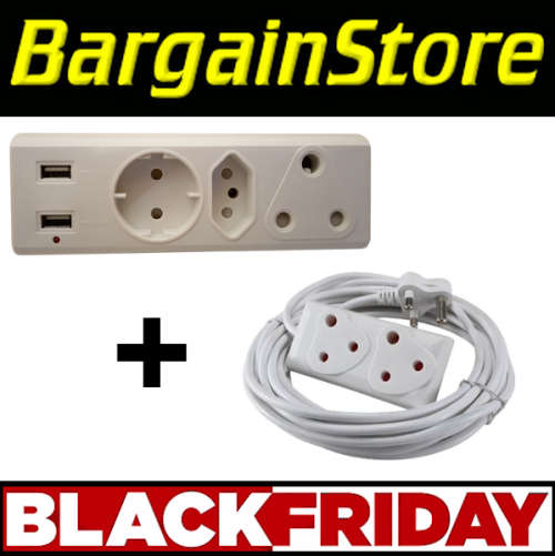 !!!BLACK FRIDAY!!! 3 Way USB Multi Adapter Plug + 5m Extension - 3 ON AUCTION