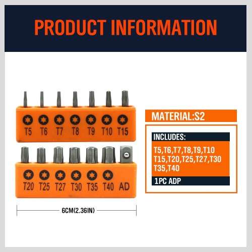 14 Piece Tamper Resistant Torx Bit Set - 3 ON AUCTION