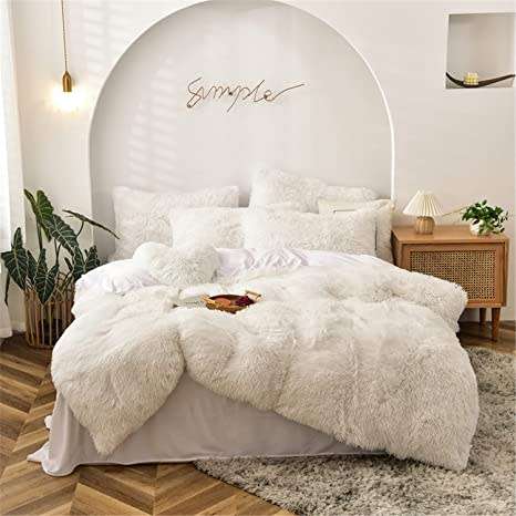 Luxurious Furry Shag 5 Piece Queen Duvet Cover Set