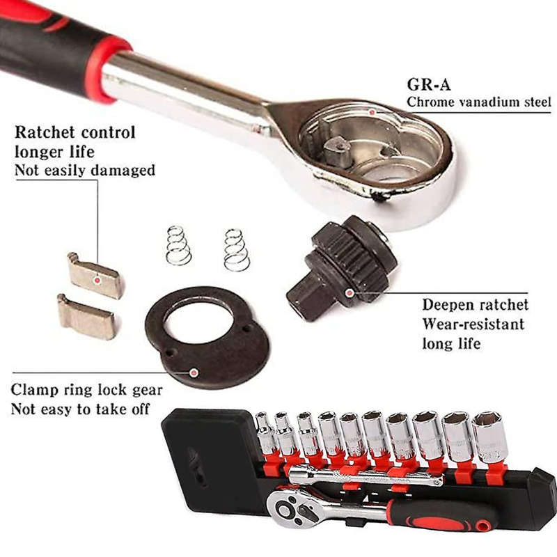 12 Piece 1/4` Socket and Ratchet Driver Set