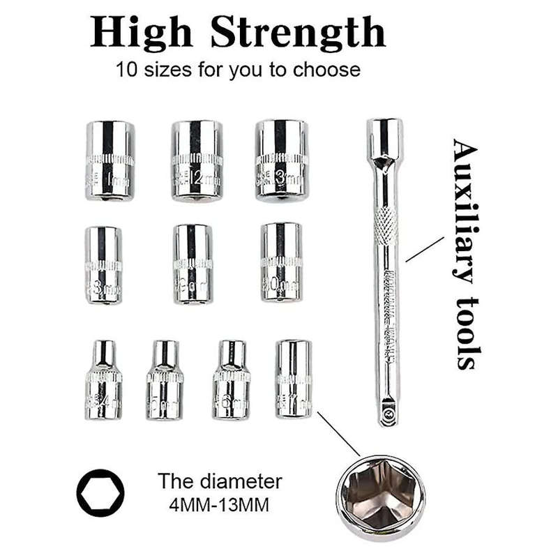 12 Piece 1/4` Socket and Ratchet Driver Set
