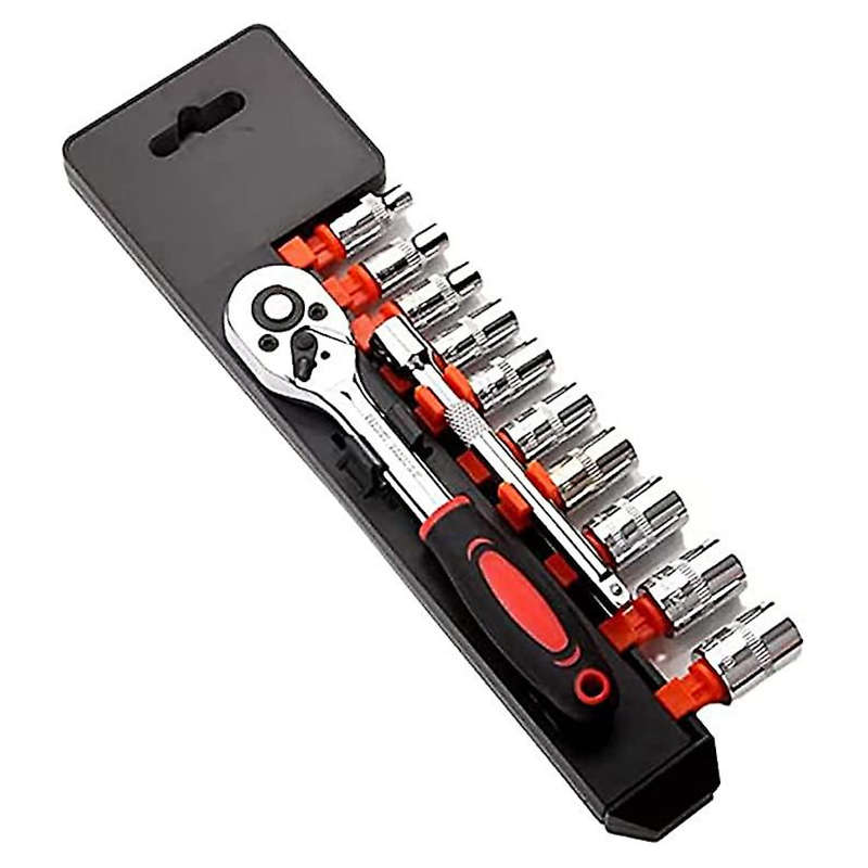 12 Piece 1/4` Socket and Ratchet Driver Set