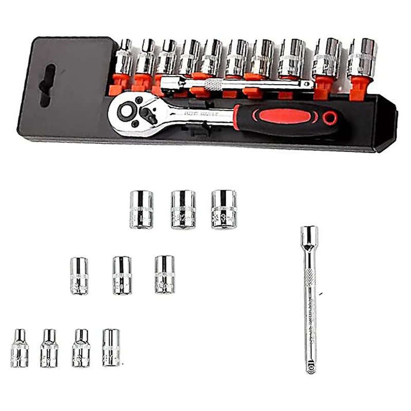 12 Piece 1/4` Socket and Ratchet Driver Set