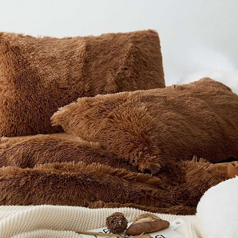 Luxurious Furry Shag 5 Piece Queen Duvet Cover Set