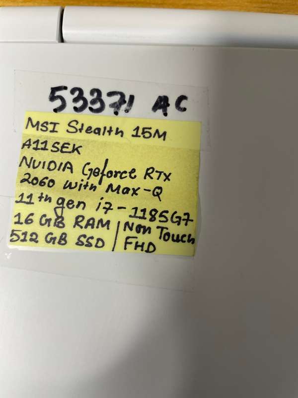 MSI STEALTH 15M A11SEK 15.6` - i7-1185G7 - 16GB RAM - RTX 2060 MQ - 512GB SSD 53371