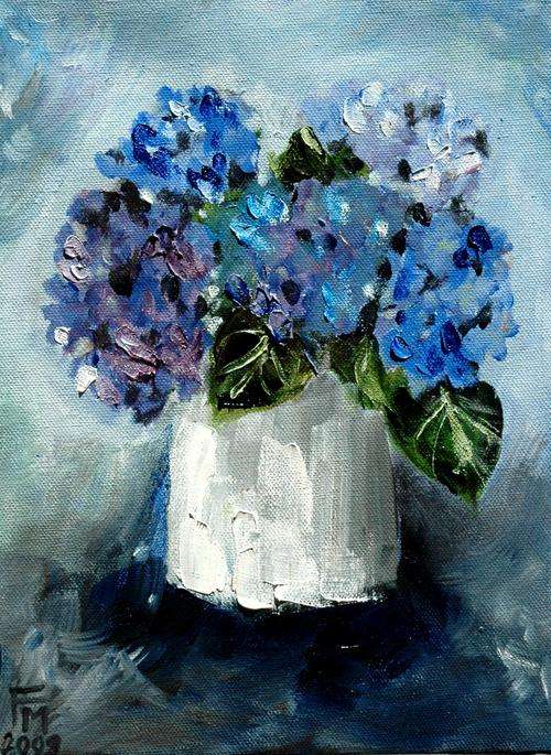 Blue Hydrangeas in a white vase - AN IDEAL GIFT