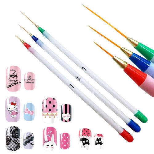 The Nail Art - 3 pcs Sizes Nail Art Drawing Pen Painting Striping Brush Set