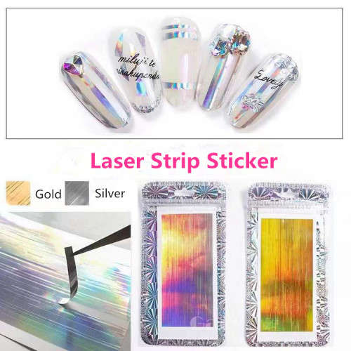 The Nail Art - Laser Colorful Strip Stickers - Gold