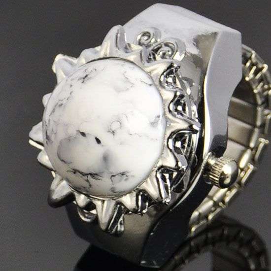 ***Lady White Stone Finger Ring Jewelry Quartz Watch***