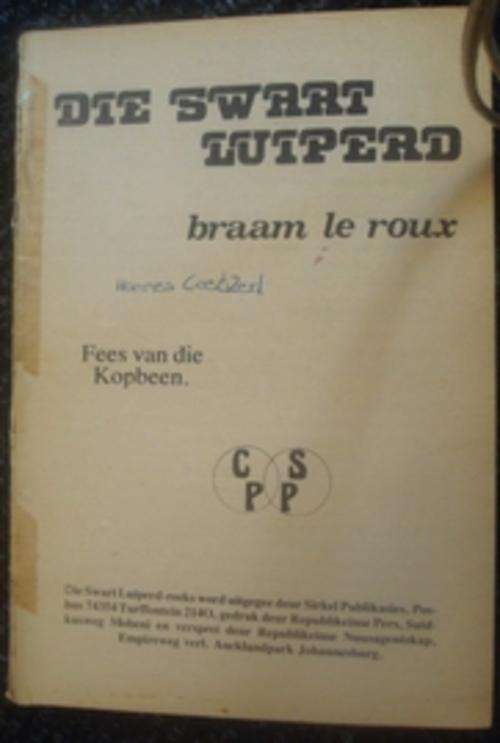 Braam le Roux - Die Swart Luiperd - Boek - Fees van die Kopbeen (Sirkel Publikasies)