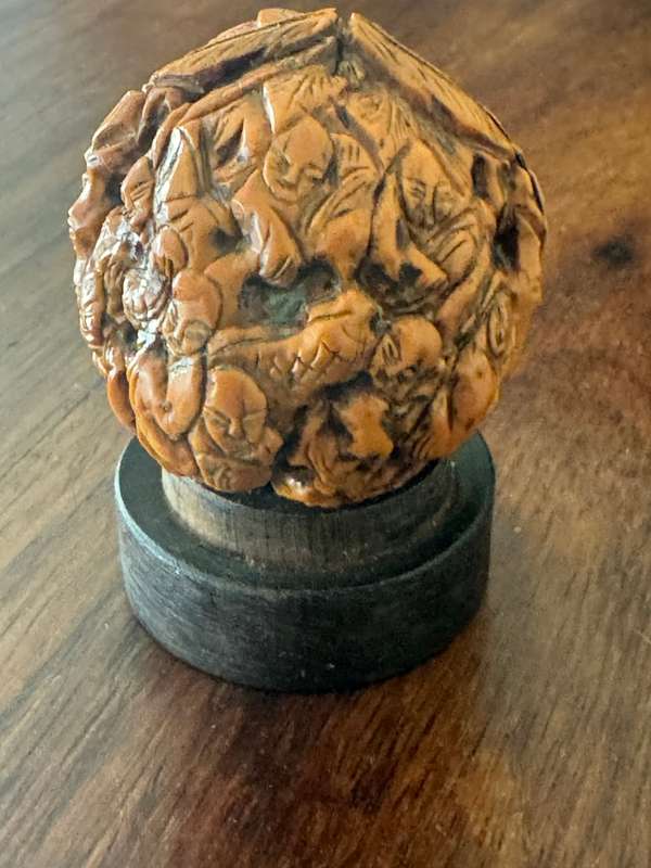Antique HEDIAO ASIAN CHINESE HAND CARVED WALNUT NUT WITH MONKS CARVING
