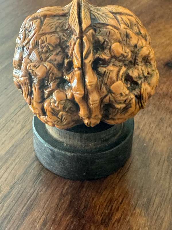 Antique HEDIAO ASIAN CHINESE HAND CARVED WALNUT NUT WITH MONKS CARVING