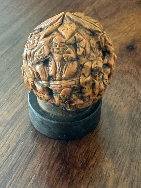 Antique HEDIAO ASIAN CHINESE HAND CARVED WALNUT NUT WITH MONKS CARVING