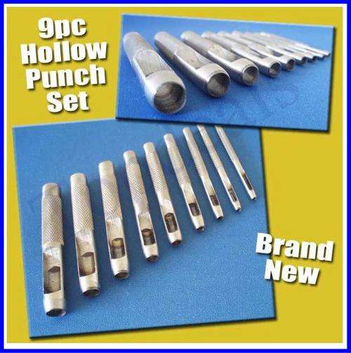 9 Pc HOLLOW PUNCH SET Leather/Hole/Gasket/Card/Paper+++