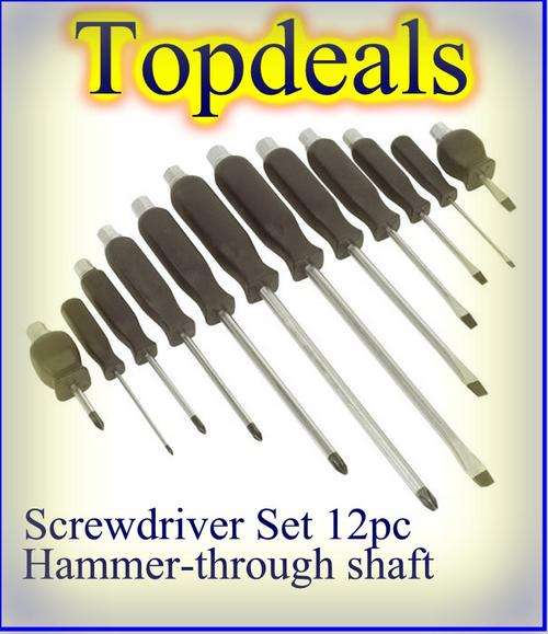 Screwdriver Set 12pc with hammer-through shafts
