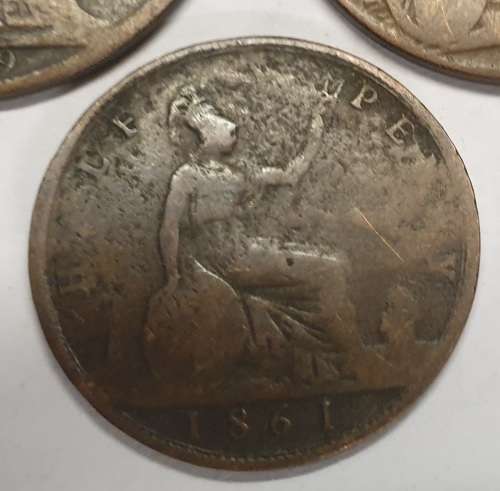 1899 AND 1912 ONE PENNY COINS Plus A 1861 HALF PENNY  Per IMAGES -Bid is for all 3 Coins NO Reserv