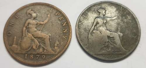 1879 and 1898 One Penny Coins  Bid is for both coins as per pics