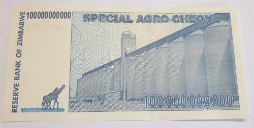 One Hundred Billion Dollars SPECIAL AGRO-CHEQUE AA SERIAL NO. CRISP AS NEW CONDITION