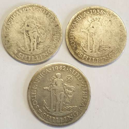 1933 -- 1938 -- 1942 One Shilling Silver Coins as per images ---Bid is for all 3 coins !!!