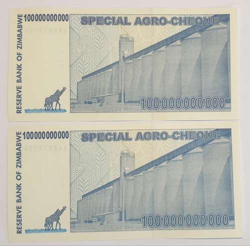 2 X 100 Billion Dollars Special Agro Cheques AA Serial No,s in sequence,Crispy as New!!!!