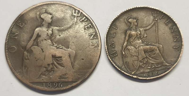 1896 One Penny and Half Penny as per images,Bid is for both coins!!!!!!!!!