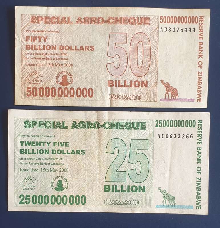 Zimbabwe Special Agro Cheques !! 50 Billion Dollars and 25 Billion Dollars !! as per images !!