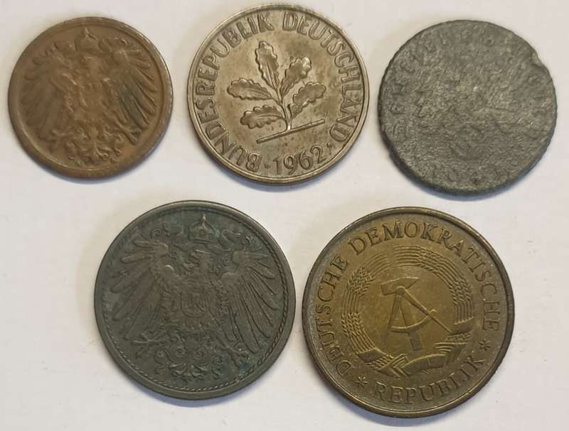 German Coins x 5 as per images incl. Low grade Swastika 5 Pfennig !!!Bid is for all 5 coins!!!