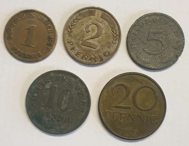German Coins x 5 as per images incl. Low grade Swastika 5 Pfennig !!!Bid is for all 5 coins!!!