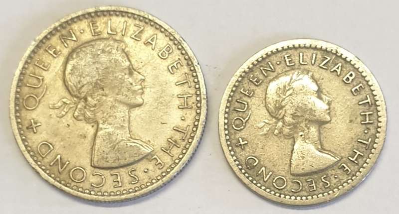 1957 Sixpence and 1955 Threepence Rhodesia and Nyasaland as per images
