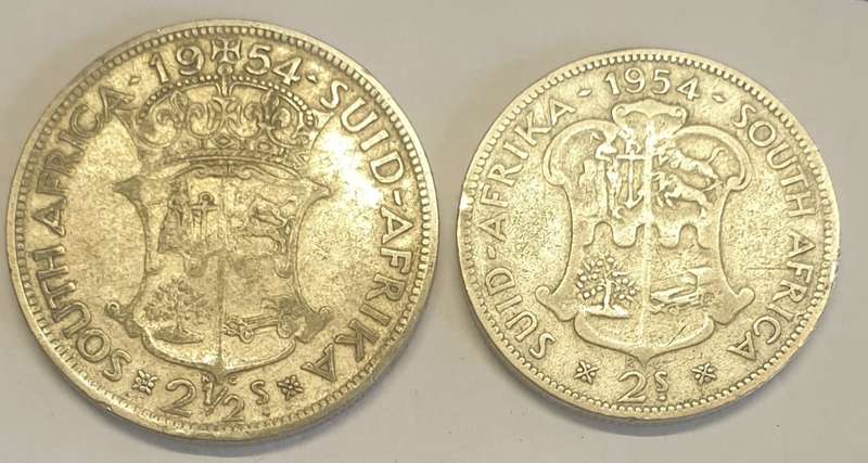 1954 Silver Pair #Two and a Half Shillings and #Two Shillings as per images !!!Bid is for the Pair!!