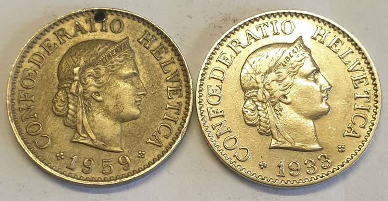 1933/1959 SWISS COINS AS PER PICS  #BID IS FOR BOTH COINS