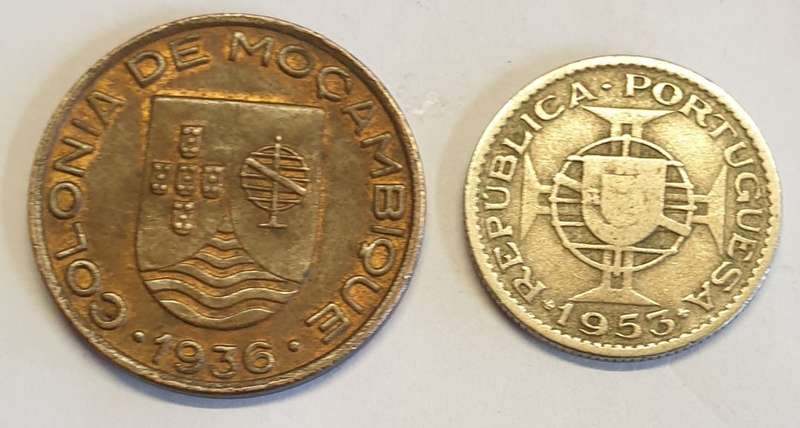 Colonia de Mocambique 1936 Twenty Centavos and 1953  2$50 as per images!Bid is for both coins !!!!