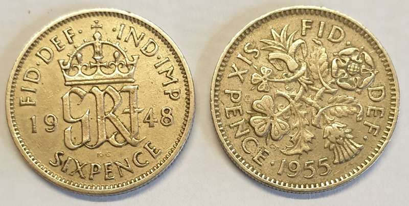 1948 AND 1955 Sixpence as per images !!Bid is for both coins !!!!