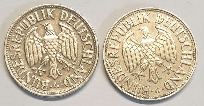 1950 and 1960 One Deutsche Mark coins as per images !!Bid is for the pair !!!