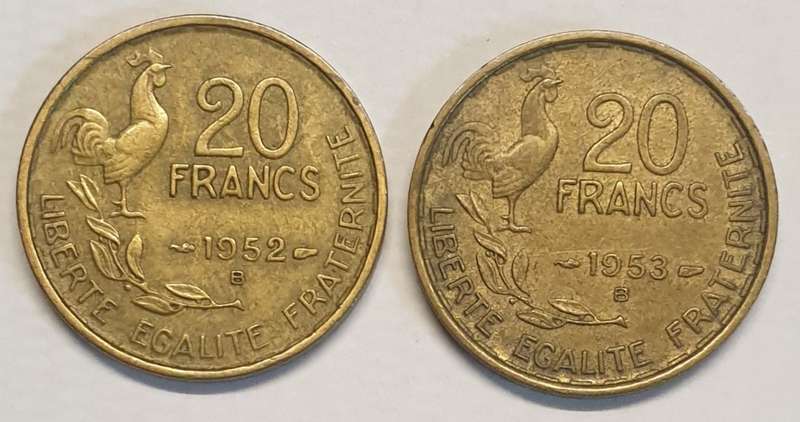France 1952 and 1953 Twenty Francs as per images !!!Bid is for the Pair !!