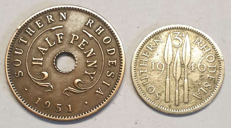 Southern Rhodesia 1951 Half Penny and 1946 Threepence as per images !!!Bid is for the Pair!!