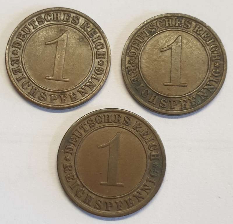 Deutsches Reich 1933/34/36 Reichspfennig as per images ##Bid is for the 3 coins !!!