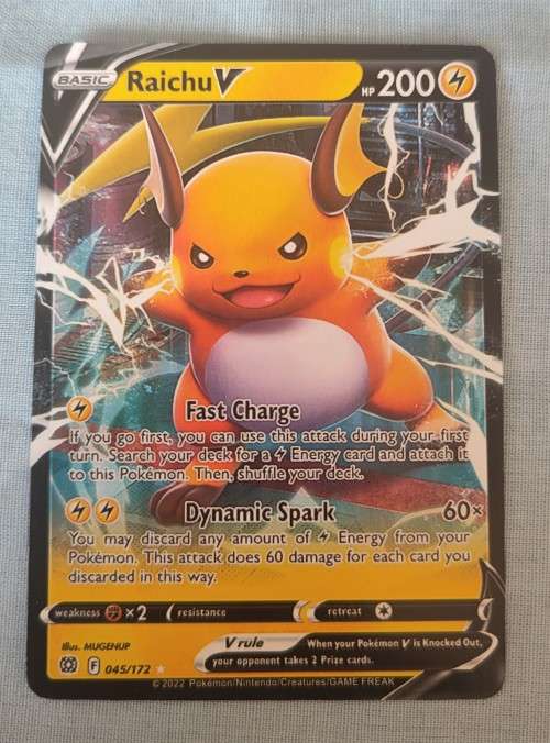 POKEMON - RAICHU V 45/172 - FULL ART - BRILLIANT STARS - ULTRA RARE (MINT - PACK TO BAG)