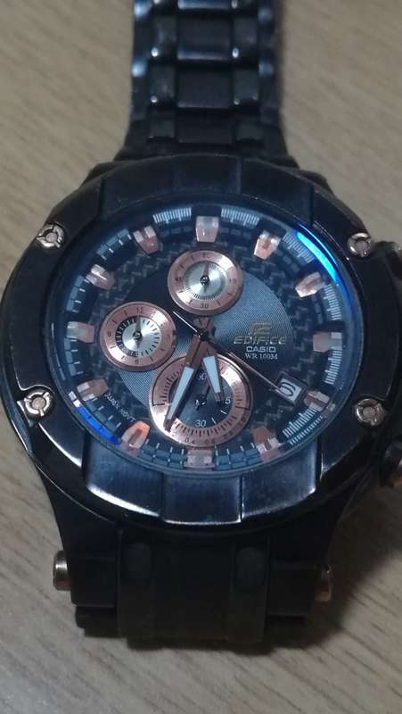 ### Casio Edifice Gents size Watch stunning Black watch with rose gold colour parts ###
