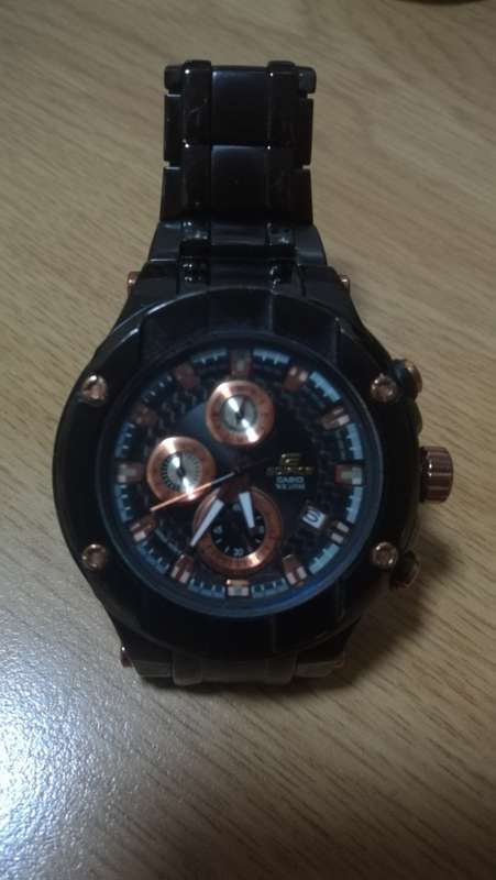 ### Casio Edifice Gents size Watch stunning Black watch with rose gold colour parts ###