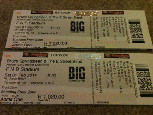 Live in concert - Bruce Springsteen Concert Joburg. GOLDEN CIRCLE TICKETS x 2 pairs!!!  ##