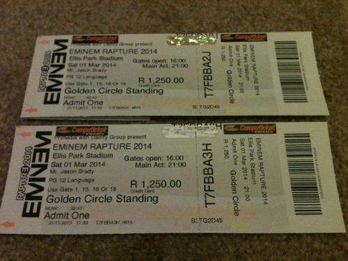 ## LIVE in concert - EMINEM GOLDEN CIRCLE TICKETS x 2!!! Johannesburg ##