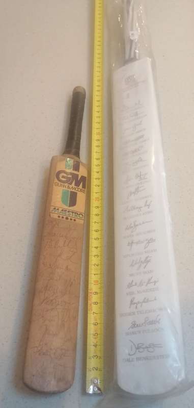 # 1990 s Protea Miniature Cricket bat signed,+ Miniature 2003 World cup cricket bat digital signed #