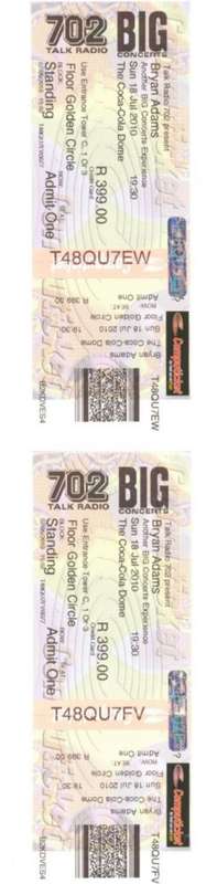 @@@ BRYAN ADAMS IN JOHANNESBURG AT THE DOME GOLDEN CIRCLE (sold out) + LIGHT STICKS !!!