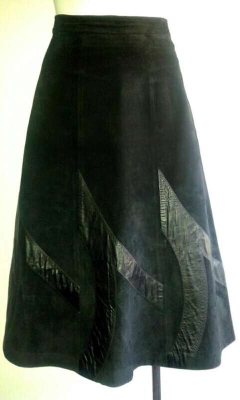 Vintage Black Leather Suede Skirt - Size 10