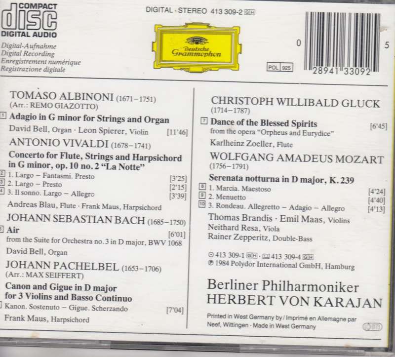 Various: Albinoni: Adagio, Pachelbel: Canon, Bach: Air and more    Herbert von Karajan