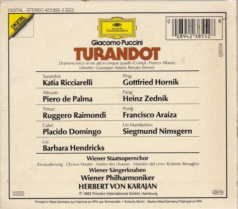 Puccini: Turandot - Katia Ricciarelli/ Placido Domingo/ Barbara Hendricks