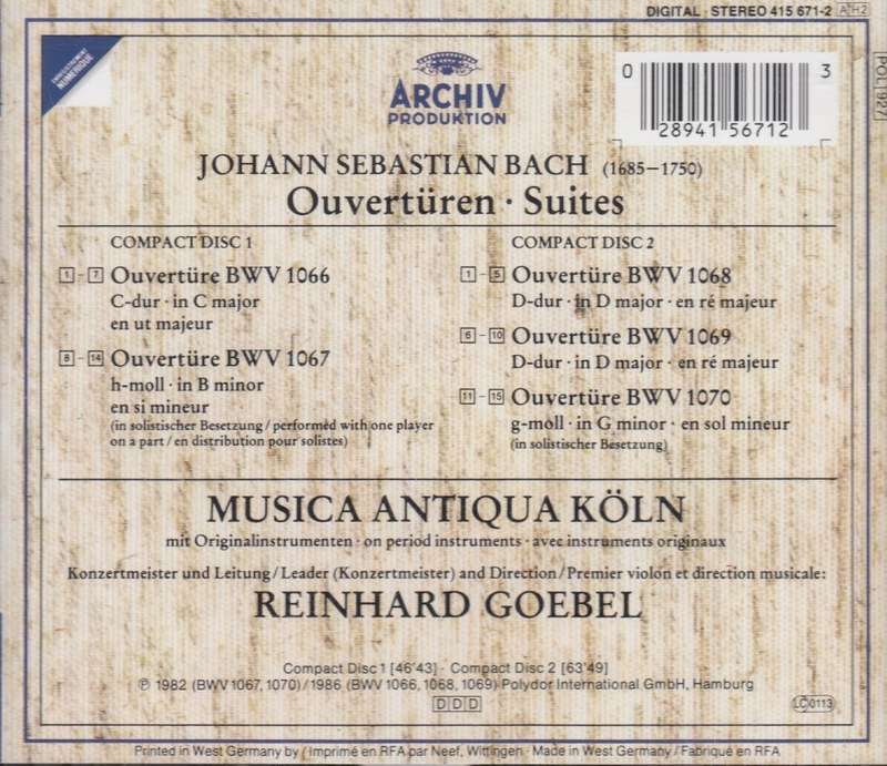 J.S. Bach: 4 Ouverturen, Suites - Musica Antiqua Koln (Fatbox-2 Discs)