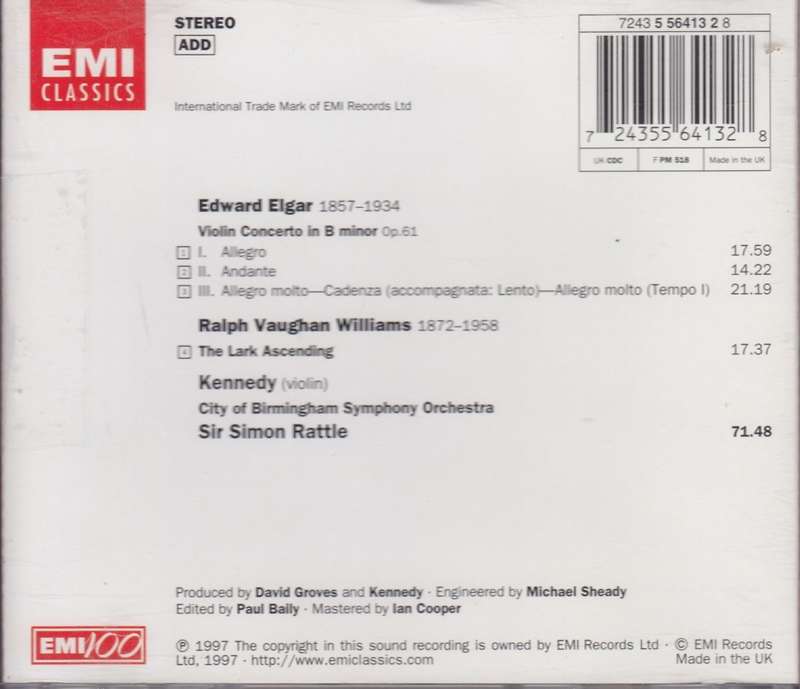 Elgar/ Vaughan Williams: Elgar: Violin Concerto, Vaughan-Williams: The Lark Ascending-Nigel Kennedy