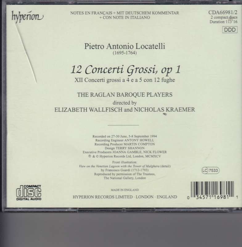 Locatelli: Concerti Grossi op.1  -  The Raglan Baroque Players